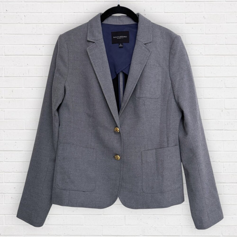 BANANA REPUBLIC Classic Fit Gray Blazer Jacket Goldtone Buttons Women's 6